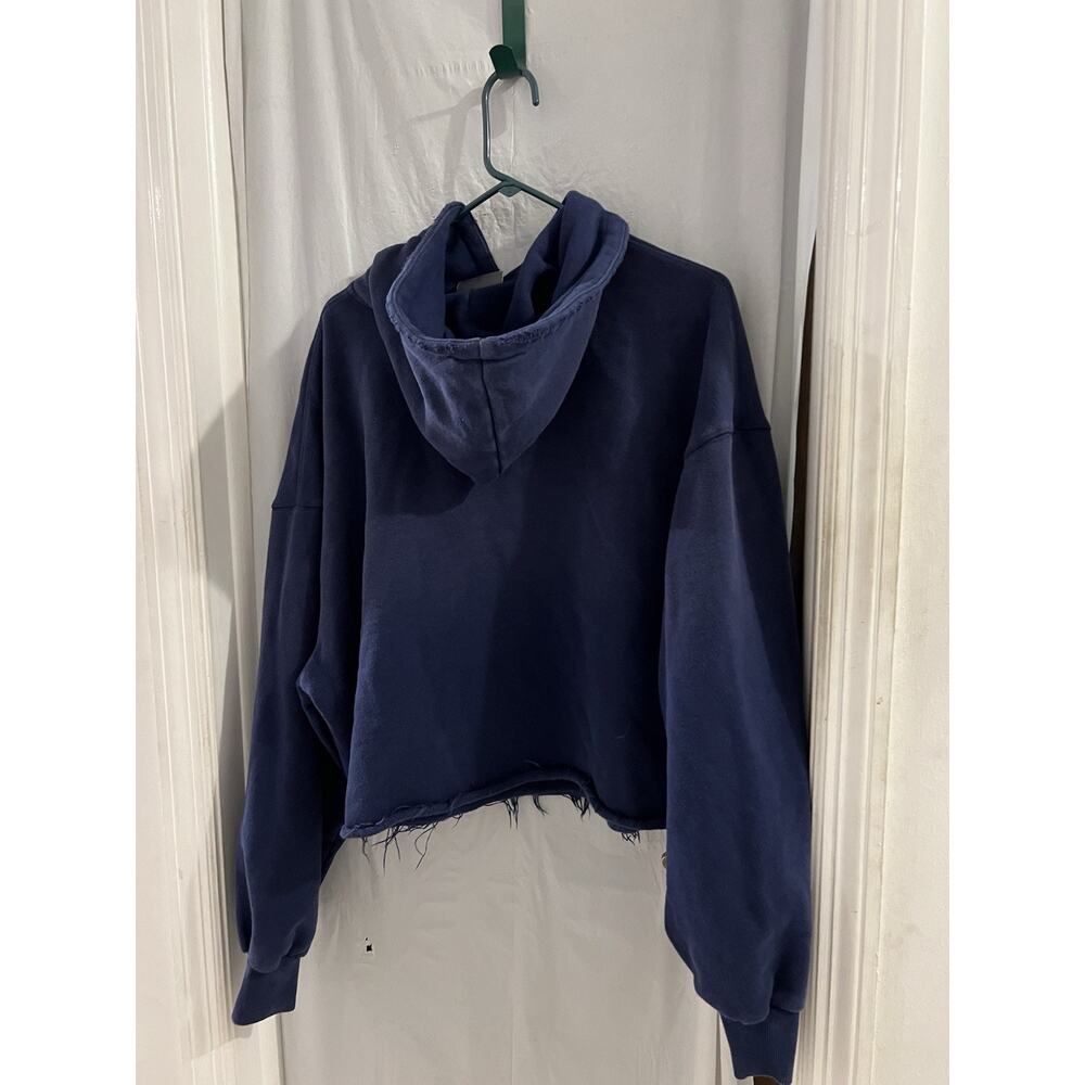 Cernucci Blue Logo Cropped Hoodie Kanga Pockets Distressed Sz M - Picture 6 of 9